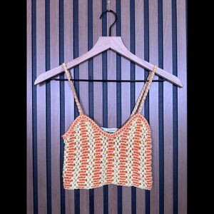 Zara Top Small Womens Orange Cropped Crotchet Marled Knit Sleeveless